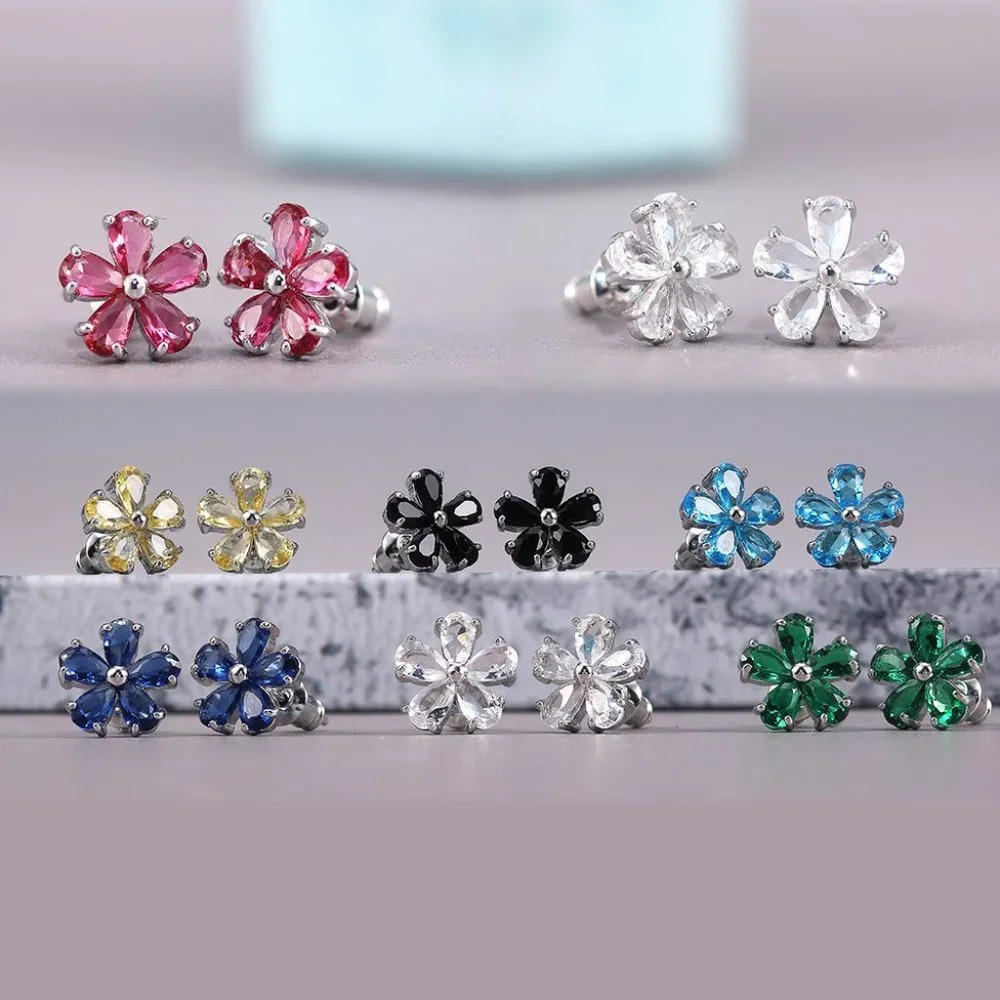 "Beautiful Tiny Plum Blossom Zircon Dainty Stud Earrings for Women, UNVN12460 - Picture 3 of 3